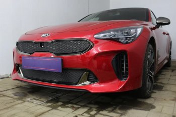 5 999 р. Защитная сетка в бампер (верх, ячейка 4х10 мм) Alfeco Премиум KIA Stinger (2017-2025) (Чёрная)  с доставкой в г. Омск. Увеличить фотографию 2