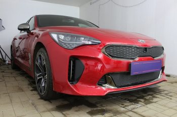 4 099 р. Защитная сетка в бампер (низ, ячейка 4х10 мм) Alfeco Премиум KIA Stinger (2017-2025) (Чёрная)  с доставкой в г. Омск. Увеличить фотографию 4