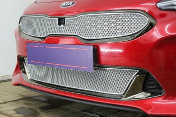 6 299 р. Защитная сетка в бампер (верх, ячейка 4х10 мм) Alfeco Премиум KIA Stinger (2017-2025) (Хром)  с доставкой в г. Омск. Увеличить фотографию 2