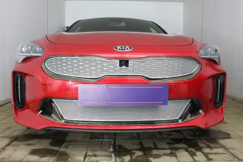 6 299 р. Защитная сетка в бампер (верх, ячейка 4х10 мм) Alfeco Премиум KIA Stinger (2017-2025) (Хром)  с доставкой в г. Омск. Увеличить фотографию 3