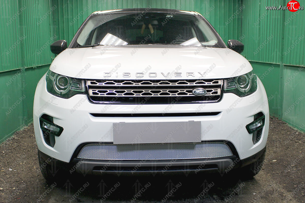 5 249 р. Защитная сетка в бампер (низ, ячейка 4х10 мм) Alfeco Премиум  Land Rover Discovery Sport  L550 (2014-2024) дорестайлинг, рестайлинг (Хром)  с доставкой в г. Омск