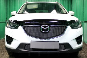 Защитная сетка в бампер (верх, ячейка 4х10 мм) Alfeco Премиум Mazda CX-5 KE рестайлинг (2015-2017)  (Чёрная)