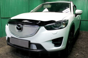 7 549 р. Защитная сетка в бампер (верх, ячейка 4х10 мм) Alfeco Премиум  Mazda CX-5  KE (2015-2017) рестайлинг (Хром)  с доставкой в г. Омск. Увеличить фотографию 3