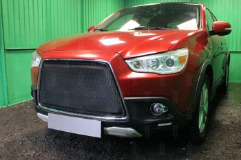 6 999 р. Защитная сетка в бампер (3D, ячейка 4х10 мм) Alfeco Премиум Mitsubishi ASX дорестайлинг (2010-2012) (Чёрная)  с доставкой в г. Омск. Увеличить фотографию 2