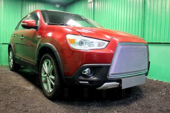 8 349 р. Защитная сетка в бампер (3D, ячейка 4х10 мм) Alfeco Премиум Mitsubishi ASX дорестайлинг (2010-2012) (Хром)  с доставкой в г. Омск. Увеличить фотографию 2