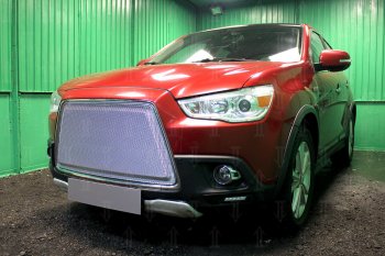 8 349 р. Защитная сетка в бампер (3D, ячейка 4х10 мм) Alfeco Премиум  Mitsubishi ASX (2010-2012) дорестайлинг (Хром)  с доставкой в г. Омск. Увеличить фотографию 3