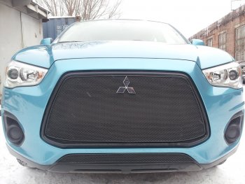 3 679 р. Защитная сетка в бампер (низ, ячейка 4х10 мм) Alfeco Премиум Mitsubishi ASX 1-ый рестайлинг (2013-2016) (Чёрная)  с доставкой в г. Омск. Увеличить фотографию 3