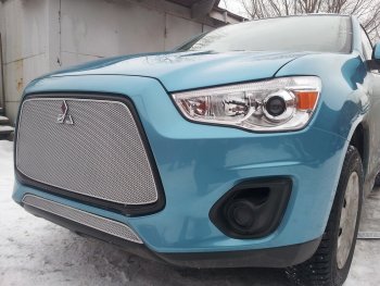 4 299 р. Защитная сетка в бампер (низ, ячейка 4х10 мм) Alfeco Премиум  Mitsubishi ASX (2013-2016) 1-ый рестайлинг (Хром)  с доставкой в г. Омск. Увеличить фотографию 2