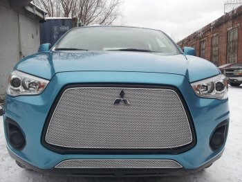 4 299 р. Защитная сетка в бампер (низ, ячейка 4х10 мм) Alfeco Премиум  Mitsubishi ASX (2013-2016) 1-ый рестайлинг (Хром)  с доставкой в г. Омск. Увеличить фотографию 3