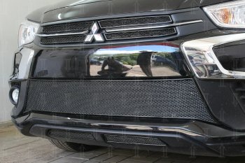 4 999 р. Защитная сетка в бампер (середина, ячейка 4х10 мм) Alfeco Премиум Mitsubishi ASX 2-ой рестайлинг (2017-2020) (Чёрная)  с доставкой в г. Омск. Увеличить фотографию 2