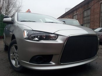 Защитная сетка в бампер (ячейка 3х7 мм) Alfeco Стандарт Mitsubishi Lancer 10 хэтчбек 5 дв рестайлинг (2011-2017)  (Чёрная)