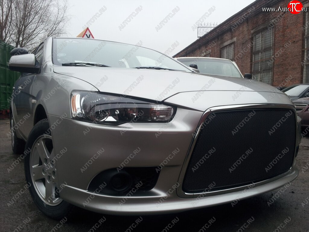 5 999 р. Защитная сетка в бампер (ячейка 3х7 мм) Alfeco Стандарт Mitsubishi Lancer 10 хэтчбек 5 дв рестайлинг (2011-2017) (Чёрная)  с доставкой в г. Омск