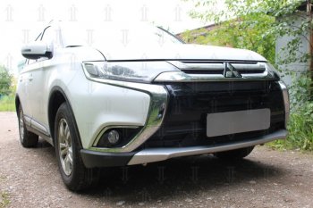 10 399 р. Защитная сетка в бампер (3 части, ячейка 4х10 мм) Alfeco Премиум  Mitsubishi Outlander  GF (2015-2018) 2-ой рестайлинг (Чёрная)  с доставкой в г. Омск. Увеличить фотографию 3