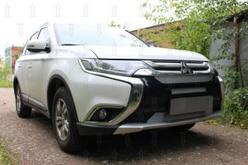 8 999 р. Защитная сетка в бампер (3 части, ячейка 4х10 мм) Alfeco Премиум Mitsubishi Outlander GF 2-ой рестайлинг (2015-2018) (Хром)  с доставкой в г. Омск. Увеличить фотографию 2