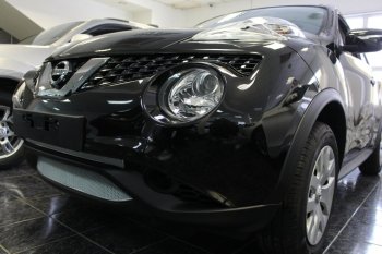 4 799 р. Защитная сетка в бампер (низ, ячейка 3х7 мм) Стрелка11 Стандарт Nissan Juke 1 YF15 рестайлинг (2014-2020) (Хром)  с доставкой в г. Омск. Увеличить фотографию 3