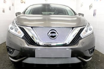 Защитная сетка в бампер (верх, ячейка 4х10 мм) Стрелка11 Премиум Nissan Murano 3 Z52 дорестайлинг (2015-2022)  (Хром)