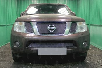 Защитная сетка в бампер (низ, ячейка 4х10 мм) Стрелка11 Премиум  Navara  2 D40, Pathfinder  R51  (Чёрная)