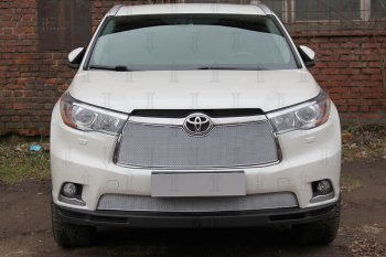 Защитная сетка в бампер (верх, ячейка 4х10 мм) Стрелка11 Премиум Toyota Highlander XU50 дорестайлинг (2013-2017)  (Хром)