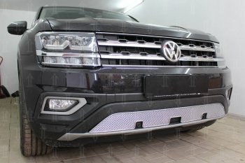 4 649 р. Защитная сетка в бампер (низ, ячейка 4х10 мм) Стрелка11 Премиум Volkswagen Teramont CA1 дорестайлинг (2016-2020) (Хром)  с доставкой в г. Омск. Увеличить фотографию 2