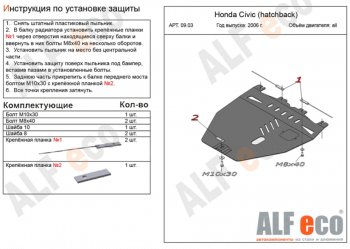 Защита картера двигателя и КПП Alfeco Honda Civic FK,FN хэтчбэк 5 дв. дорестайлинг (2005-2008)