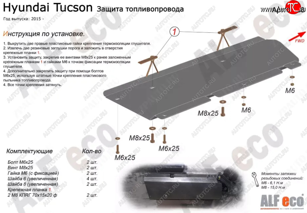 4 799 р. Защита топливопровода Alfeco  Hyundai Tucson  TL (2015-2021) дорестайлинг, рестайлинг (Алюминий 3 мм)  с доставкой в г. Омск