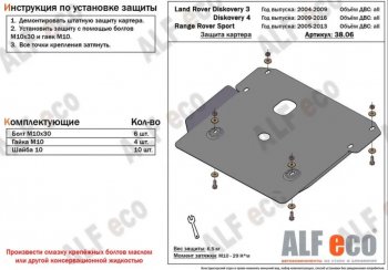 Защита картера двигателя ALFECO Land Rover (Ленд) Discovery (Дискавери)  4 L319 (2009-2016) 4 L319