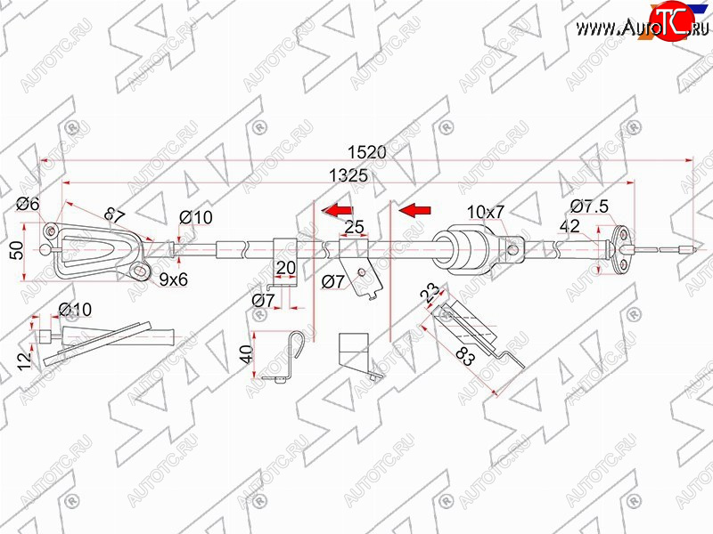 1 699 р. Трос ручника RH 2WD SAT  Nissan Wingroad  2 Y11 (1999-2005) дорестайлинг универсал, рестайлинг универсал (-Antiskid)  с доставкой в г. Омск