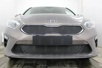 3 099 р. Защитная сетка в бампер (низ, ячейка 3х7 мм) Alfeco Стандарт  KIA Ceed  3 CD (2018-2024) универсал, хэтчбэк (Чёрная)  с доставкой в г. Омск. Увеличить фотографию 1