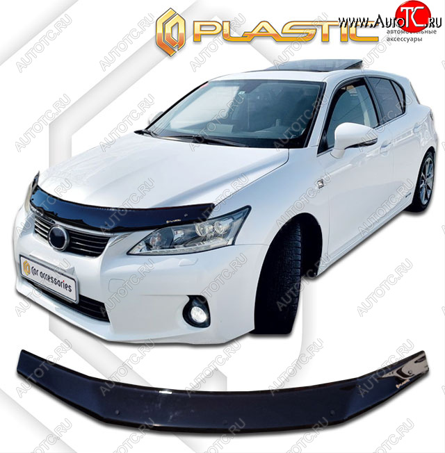 1 899 р. Дефлектор капота CA-Plastic  Lexus CT200h  A10 (2011-2013) дорестайлинг (classic черный, с надписью)  с доставкой в г. Омск