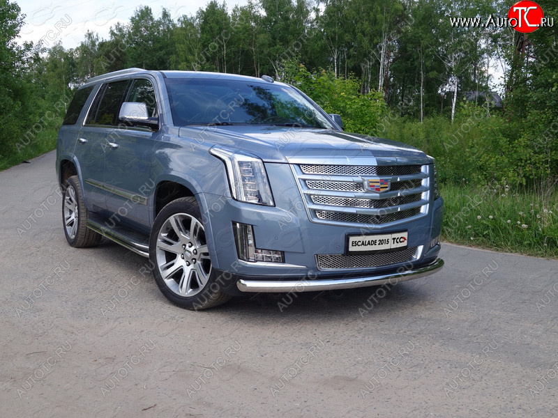 23 999 р. Защита переднего бампера нижняя 76,1 мм ТСС Тюнинг  Cadillac Escalade  GMTK2 джип 5 дв. (2015-2020) короткая база (нержавейка)  с доставкой в г. Омск