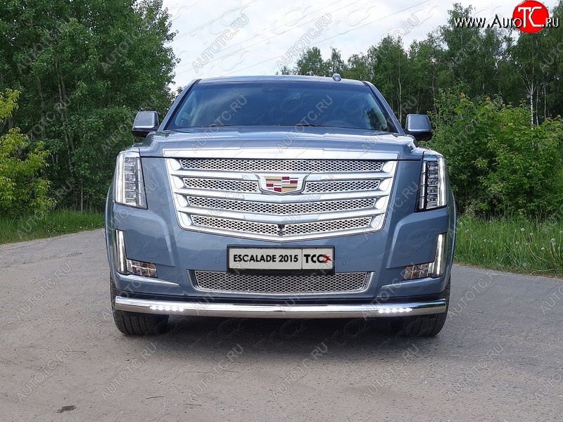 40 999 р. Защита переднего бампера нижняя с ДХО 76,1 мм ТСС Тюнинг  Cadillac Escalade  GMTK2 джип 5 дв. (2015-2020) короткая база (нержавейка)  с доставкой в г. Омск