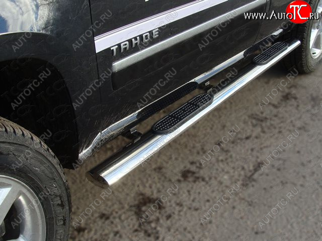 45 999 р. Пороги овальные с накладкой 120x60 мм ТСС Тюнинг Chevrolet Tahoe GMT900 5 дв. (2006-2013) (серые)  с доставкой в г. Омск