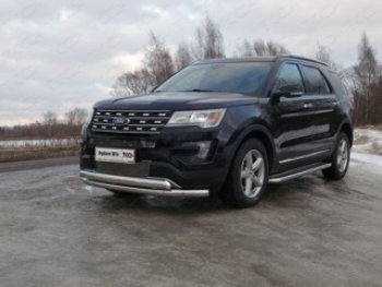 Защита передняя нижняя двойная 76,1*75 мм ТСС Тюнинг Ford (Форд) Explorer (Експлорер)  U502 (2015-2018) U502 1-ый рестайлинг, 5 дв.  (нержавейка)