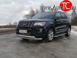 28 599 р. Защита передняя нижняя двойная 76,1*75 мм ТСС Тюнинг  Ford Explorer  U502 (2015-2018) 1-ый рестайлинг, 5 дв. (нержавейка)  с доставкой в г. Омск