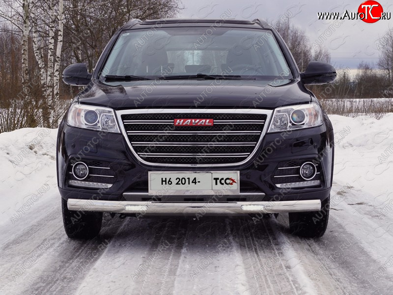 40 999 р. Защита передняя нижняя овальная с ДХО 75х42 мм ТСС Тюнинг Haval H6 (2013-2020) (нержавейка)  с доставкой в г. Омск