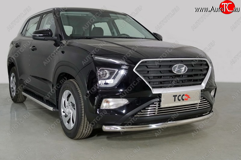 21 599 р. Защита переднего бампера нижняя d60,3 мм ТСС Тюнинг Hyundai Creta SU (2020-2022) (нержавейка)  с доставкой в г. Омск