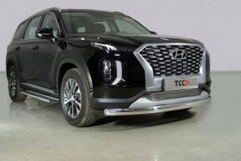 24 999 р. Защита переднего бампера нижняя овальная 75х42 мм ТСС Тюнинг  Hyundai Palisade  LX2 (2018-2022) (нержавейка)  с доставкой в г. Омск. Увеличить фотографию 1