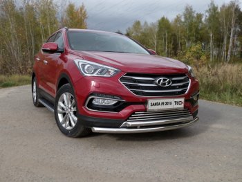 Защита переднего бампера нижняя двойная 60,3*50,8 мм Premium ТСС Тюнинг Hyundai (Хюндаи) Santa Fe (Санта)  DM (2015-2019) DM рестайлинг  (нержавейка)