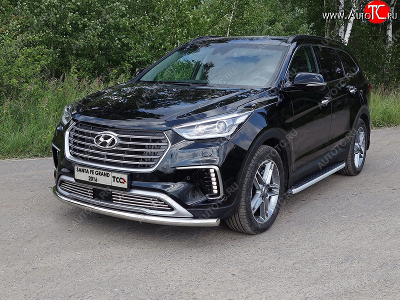 20 899 р. Пороги алюминиевые с пластиковой накладкой ТСС Тюнинг  Hyundai Grand Santa Fe  1 DM (2016-2018) рестайлинг (серые)  с доставкой в г. Омск