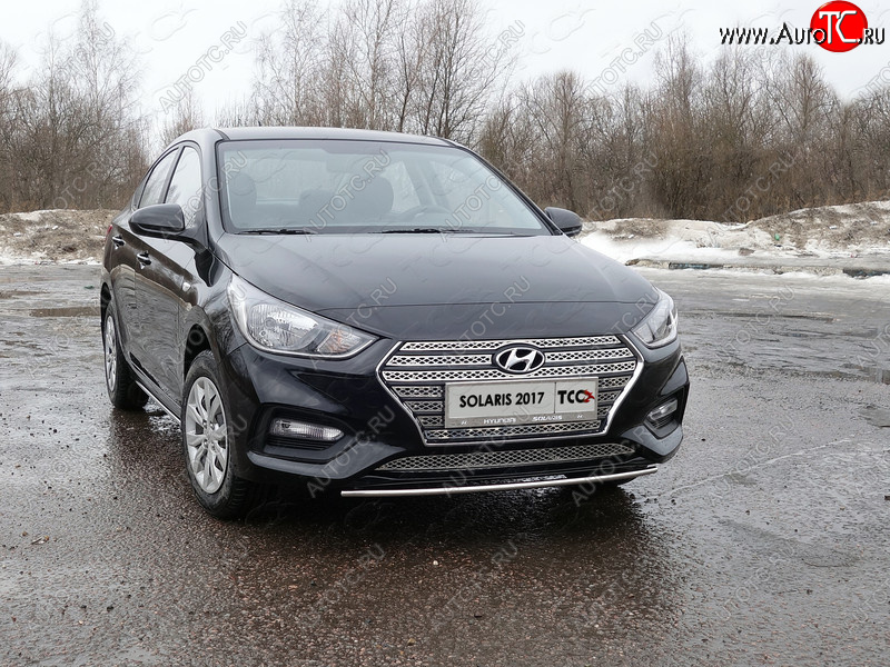 5 999 р. Защита переднего бампера нижняя 25 мм ТСС Тюнинг  Hyundai Solaris  HCR (2017-2020) седан дорестайлинг (нержавейка)  с доставкой в г. Омск