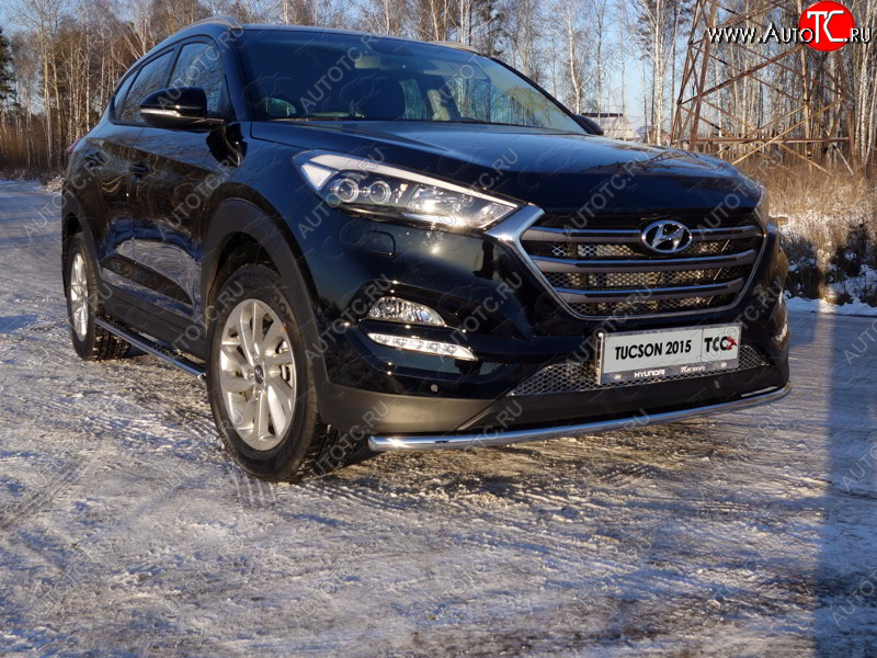 16 899 р. Защита переднего бампера нижняя d42,4 мм ТСС Тюнинг Hyundai Tucson TL дорестайлинг (2015-2018) (нержавейка)  с доставкой в г. Омск