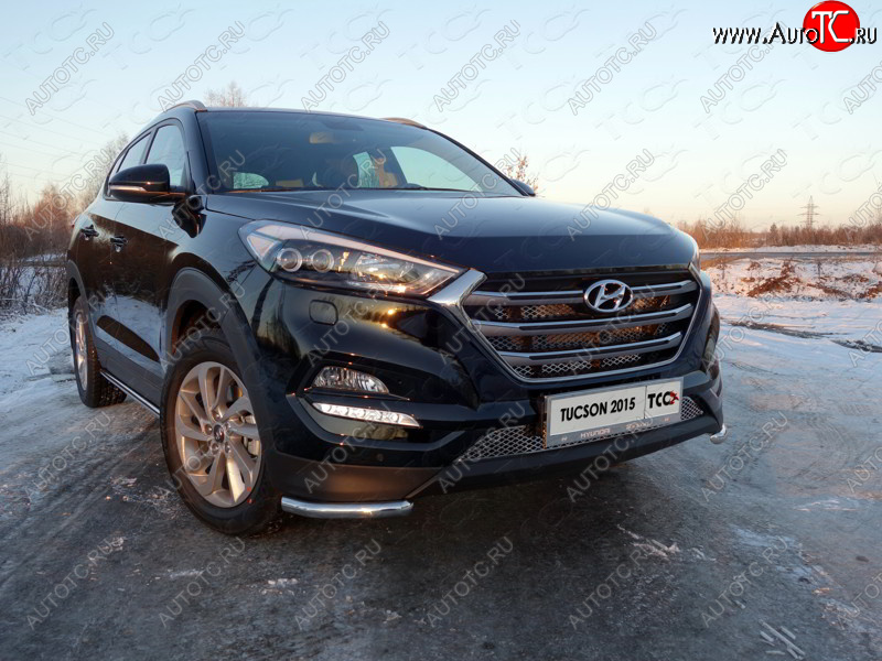 12 299 р. Защита переднего бампера уголки 42,4 мм ТСС тюнинг Hyundai Tucson TL дорестайлинг (2015-2018) (нержавейка)  с доставкой в г. Омск