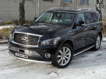 28 999 р. Защита переднего бампера нижняя 75*42 мм ТСС Тюнинг INFINITI QX56 Z62 (2010-2013) (нержавейка)  с доставкой в г. Омск. Увеличить фотографию 1