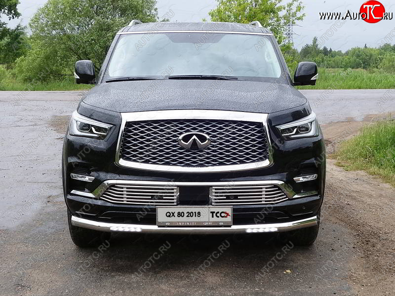 44 499 р. Защита переднего бампера нижняя с ДХО 76,1 мм ТСС Тюнинг  INFINITI QX80  Z62 (2018-2024) 2-ой рестайлинг (нержавейка)  с доставкой в г. Омск