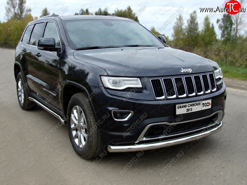 20 999 р. Защита переднего бампера нижняя d76,1 мм ТСС Тюнинг Jeep Grand Cherokee WK2 1-ый рестайлинг (2013-2018) (нержавейка)  с доставкой в г. Омск