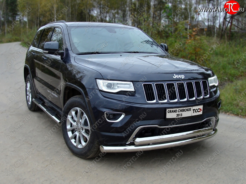 29 999 р. Защита передняя нижняя двойная 76,1*75 мм Тюнинг Jeep Grand Cherokee WK2 1-ый рестайлинг (2013-2018) (нержавейка)  с доставкой в г. Омск