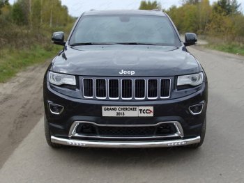 Защита переднего бампера нижняя с ходовыми огнями 76,1 мм ТСС Тюнинг Jeep Grand Cherokee WK2 1-ый рестайлинг (2013-2018)  (нержавейка)