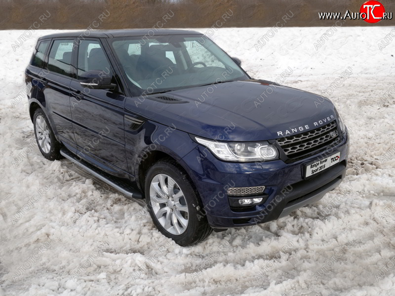 21 999 р. Пороги алюминиевые с пластиковой накладкой, ТСС Тюнинг  Land Rover Range Rover Sport  2 L494 (2013-2017) дорестайлинг (карбон серебро)  с доставкой в г. Омск