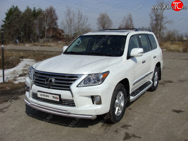 37 649 р. Защита передняя нижняя двойная 76,1*50,8 мм кроме F-Sport Тюнинг  Lexus LX570  J200 (2012-2015) 1-ый рестайлинг (нержавейка)  с доставкой в г. Омск