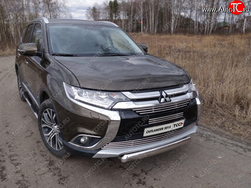 21 899 р. Защита переднего бампера нижняя овальная 75*42 мм ТСС Тюнинг  Mitsubishi Outlander  GF (2015-2018) 2-ой рестайлинг (нержавейка)  с доставкой в г. Омск